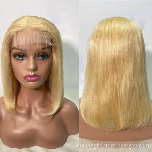 Wholesale 4x4 613 Blonde Short Human Bob Wig,Blonde Bob Lace Front Closure Wig,Human Hair Short Honey Blonde Bob Wig